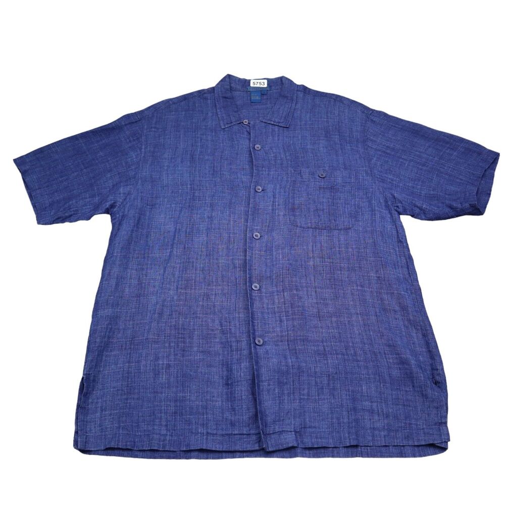 Tulliano Shirt Mens Large Blue Linen Collared Short Sleeve Button Up Dress